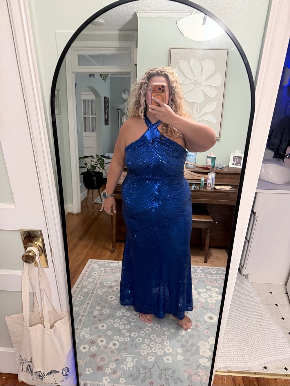 Fashion Nova Royal Blue Sequin Glitter Halter evening gown prom Dress